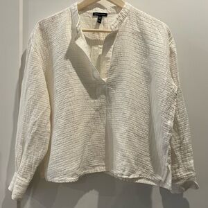 Eileen Fisher Silk and Linen Blend White Textured Blouse